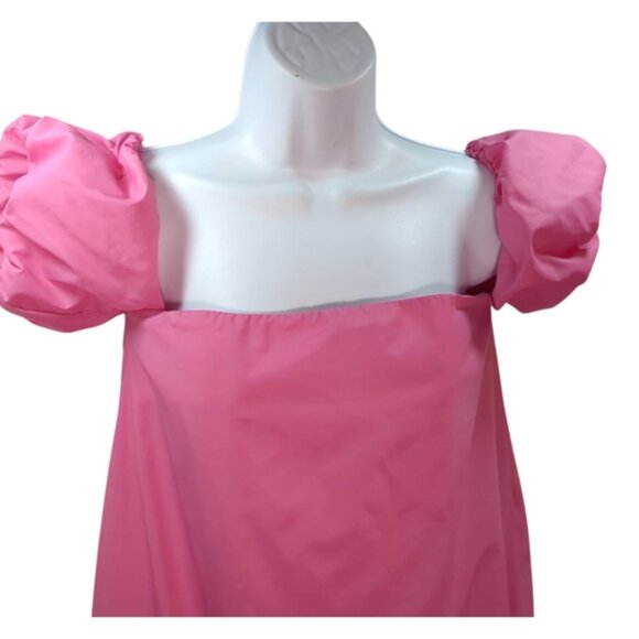Staud Off the Shoulder Nylon Dress in Bubble Gum Bright Pink SZ 6 - Picture 6 of 11
